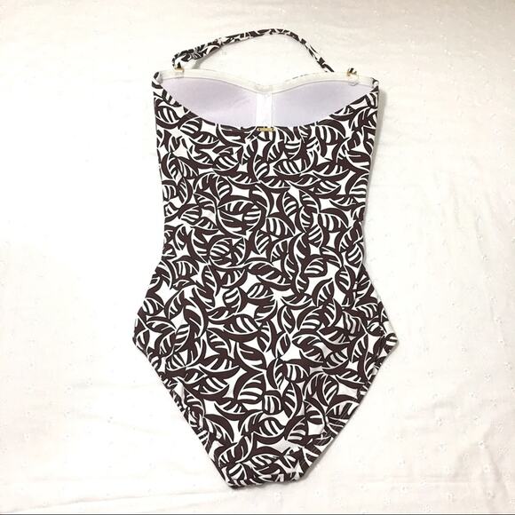 Anne Cole Brown Leaf Nature Pattern Sweet Heart Halter High Cut One Piece Size 8 - Picture 2 of 8